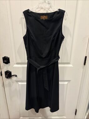 Classic Black Sleeveless Belted Dress